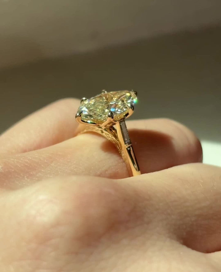 2.0 -4.0 CT Marquise Cut Lab Grown Diamond Three Stone Engagement Ring