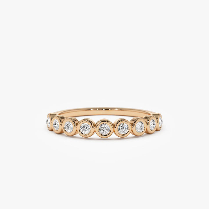 Bezel Set Round Cut Diamond Half Eternity Wedding Band for Mother
