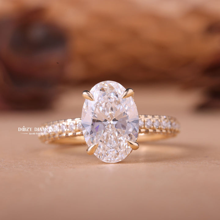 2.50CT-3.50CT Oval F/VS1 Diamond Hidden Halo Engagement Ring
