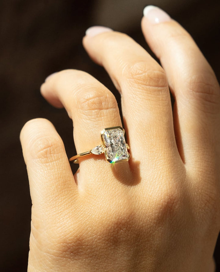 1.0-3.0 CT Radiant Cut Lab Grown Diamond Half Bezel  Engagement Ring