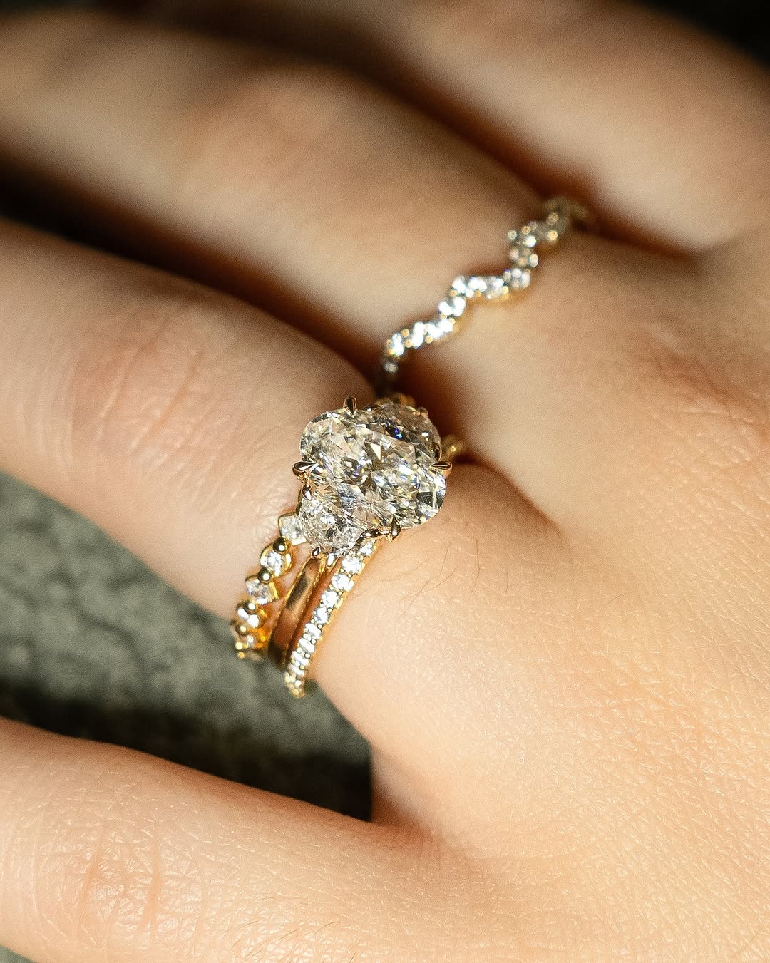 1.0-2.0 CT Oval Cut Lab Grown Diamond Three Stone Engagement Ring