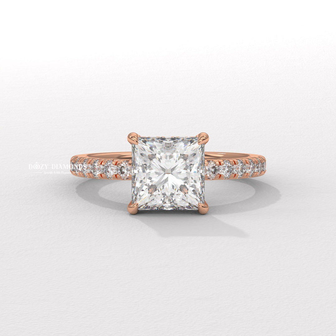 Princess Diamond Ring, Lab Grown Diamond Engagement Ring, Hidden Halo Ring