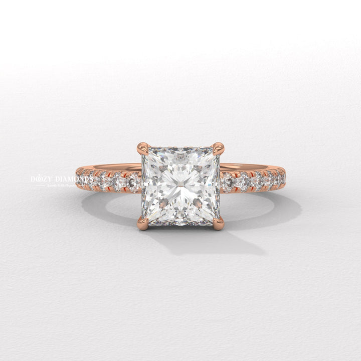 Princess Diamond Ring, Lab Grown Diamond Engagement Ring, Hidden Halo Ring