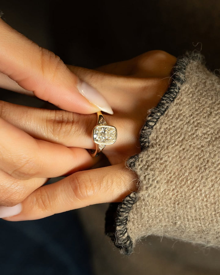 1.50 -3.50 CT Cushion Cut Lab Grown Diamond Bezel Engagement Ring