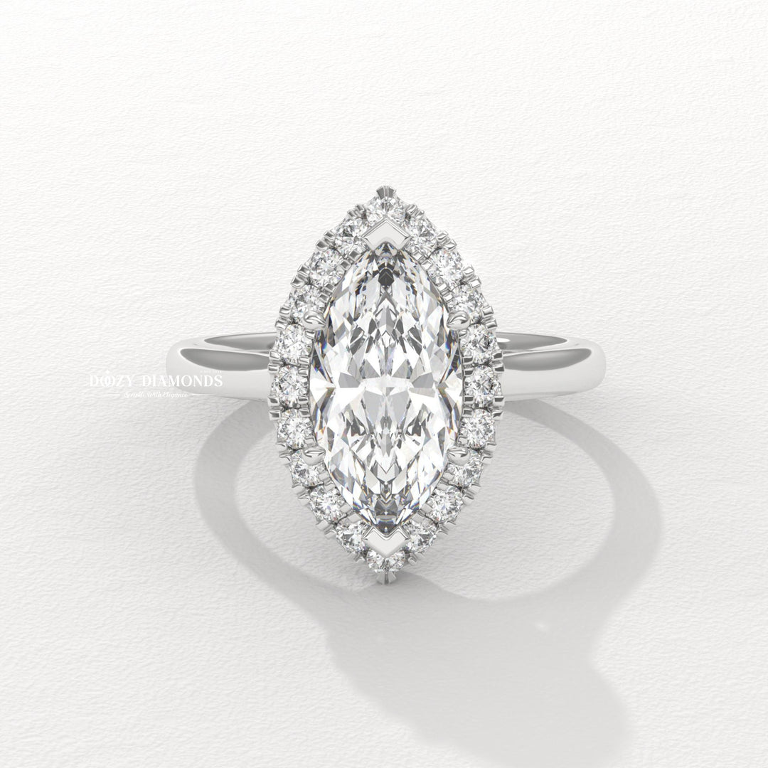 Marquise Cut Lab Grown Diamond Halo Engagement Ring for Women