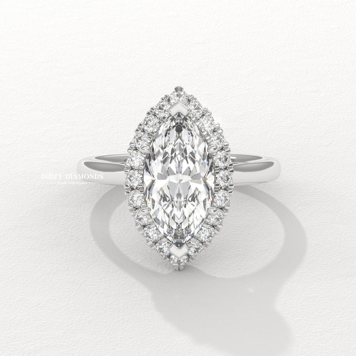 Marquise Cut Lab Grown Diamond Halo Engagement Ring for Women