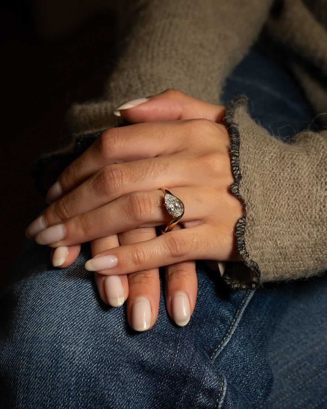 1.0-3.0 CT Pear Cut Lab Grown Diamond Unique  Engagement Ring