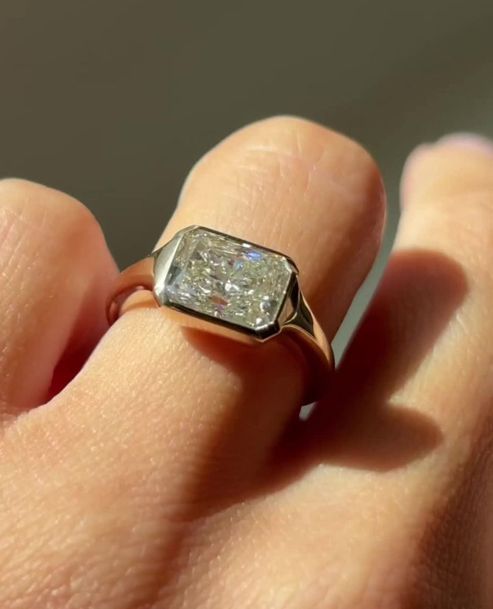 1.0 -3.0 CT Radiant Cut Lab Grown Diamond Bezel Engagement Ring