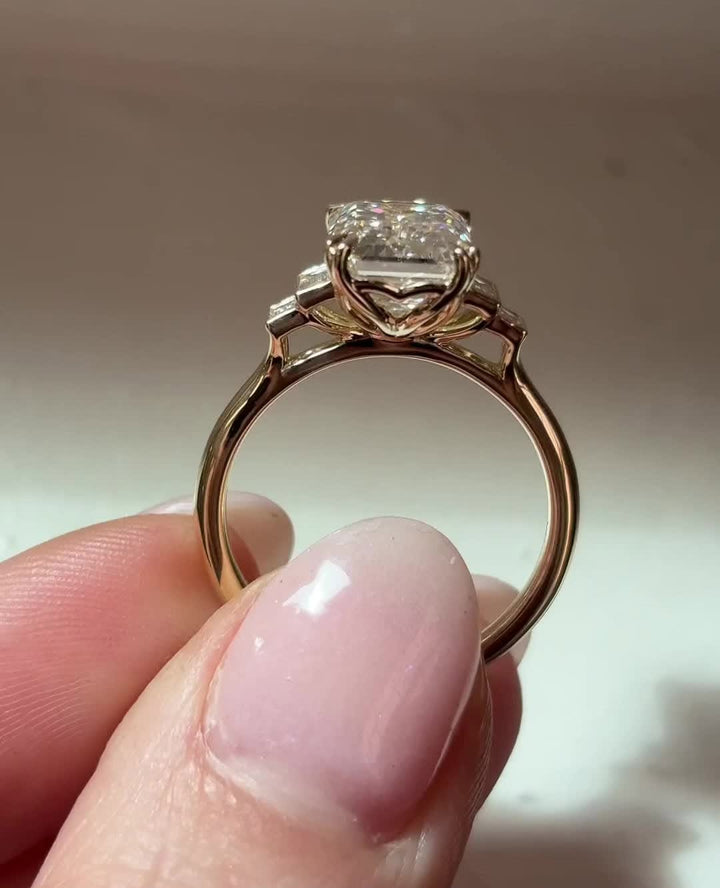 1.50 -3.50 CT Emerald Cut Lab Grown Diamond Five Stone Engagement Ring