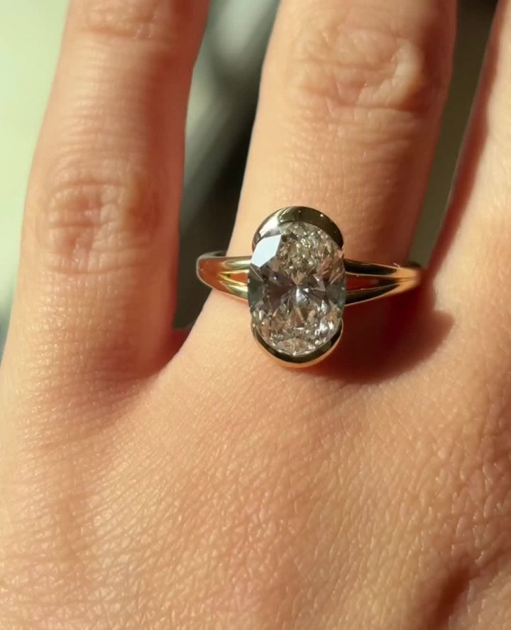 1.50 -2.50 CT Oval Cut Lab Grown Diamond Half Bezel Engagement Ring