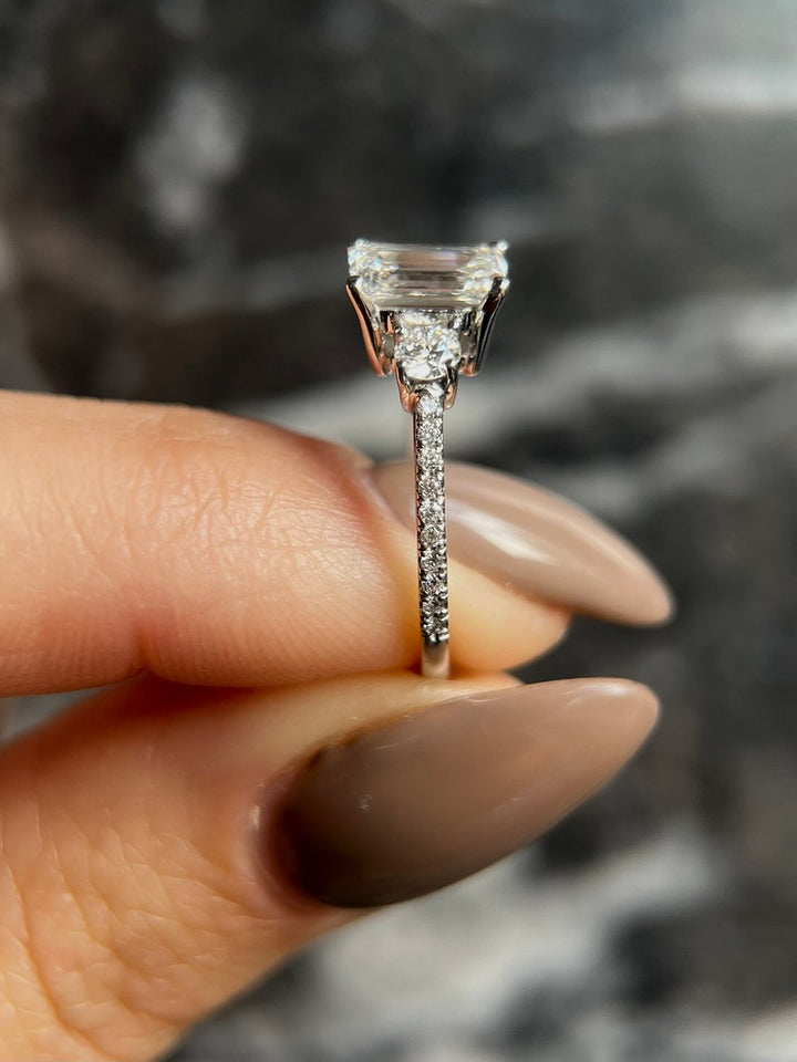 Emerald engraved engagement ring, Emerald halo diamond engagement ring, Emerald solitaire diamond engagement ring, Emerald unique diamond engagement ring, Emerald custom diamond engagement ring