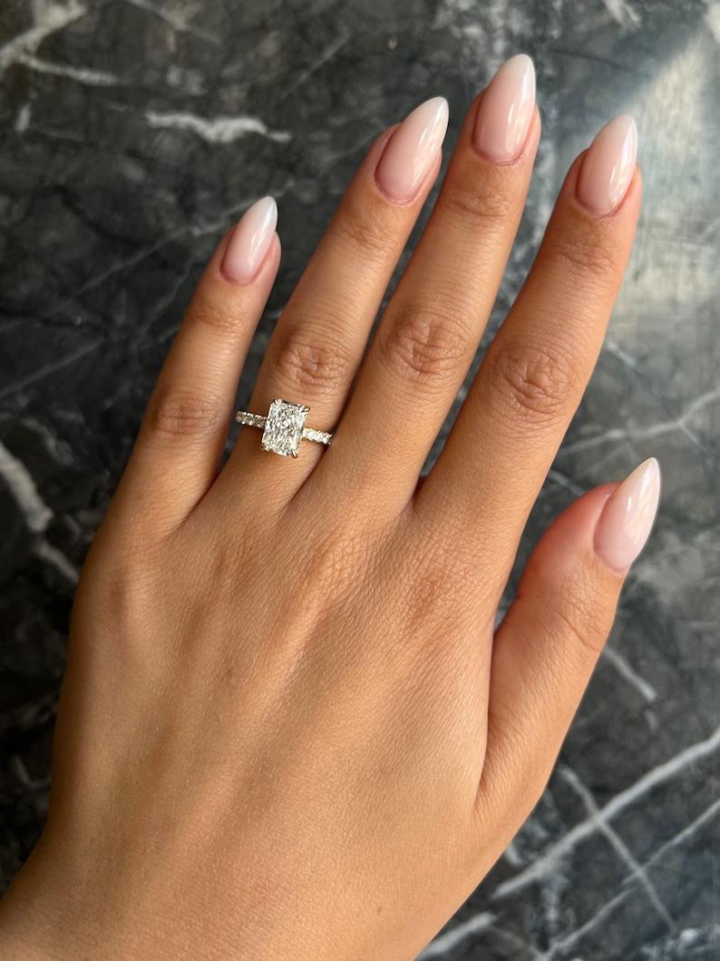 Radiant vintage engagement ring, Radiant classic engagement ring, Radiant modern engagement ring, Radiant three-stone engagement ring, Radiant side stone engagement ring, 