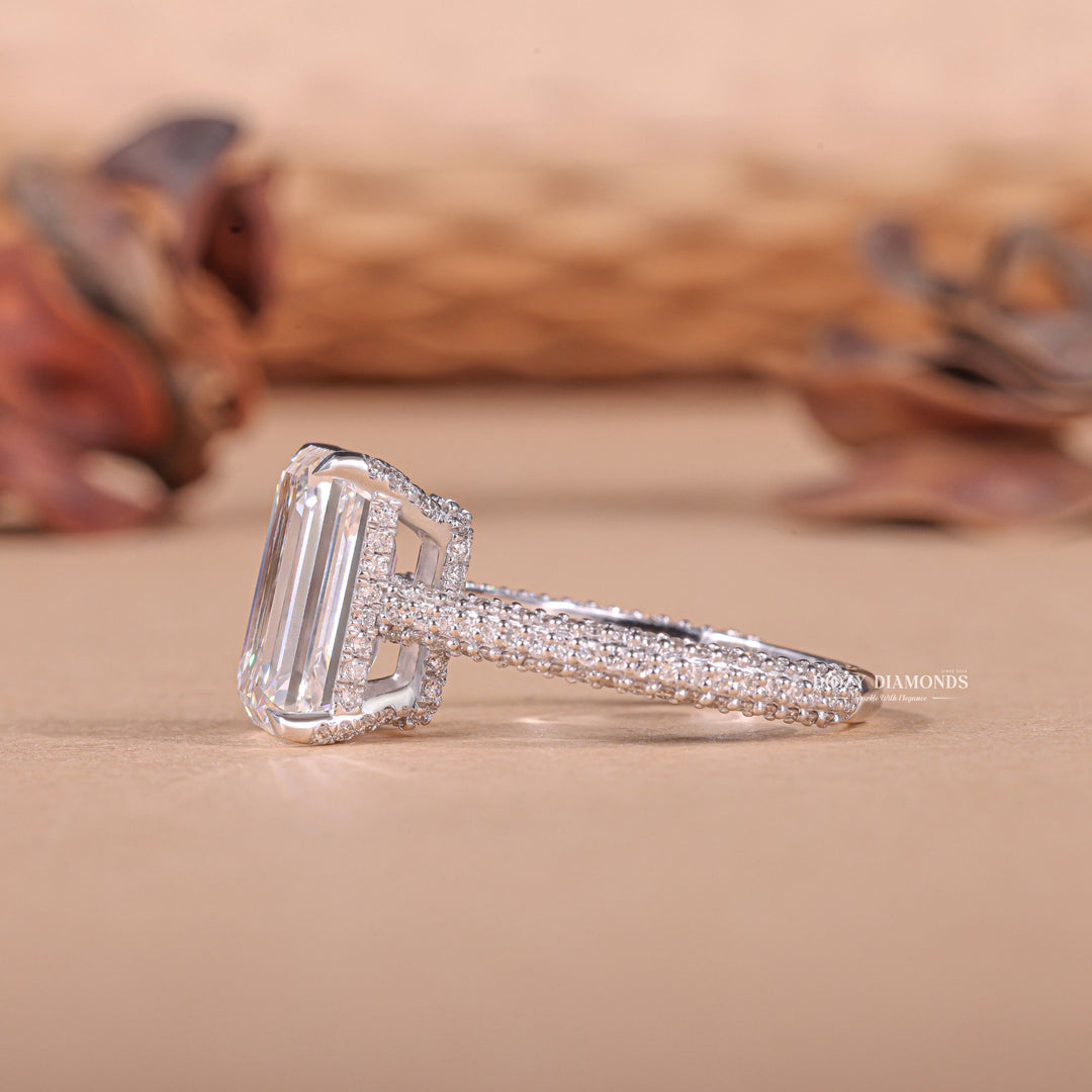 3.50 carat emerald cut diamond ring

emerald cut F VS2 lab grown diamond ring

pavé band lab grown diamond ring