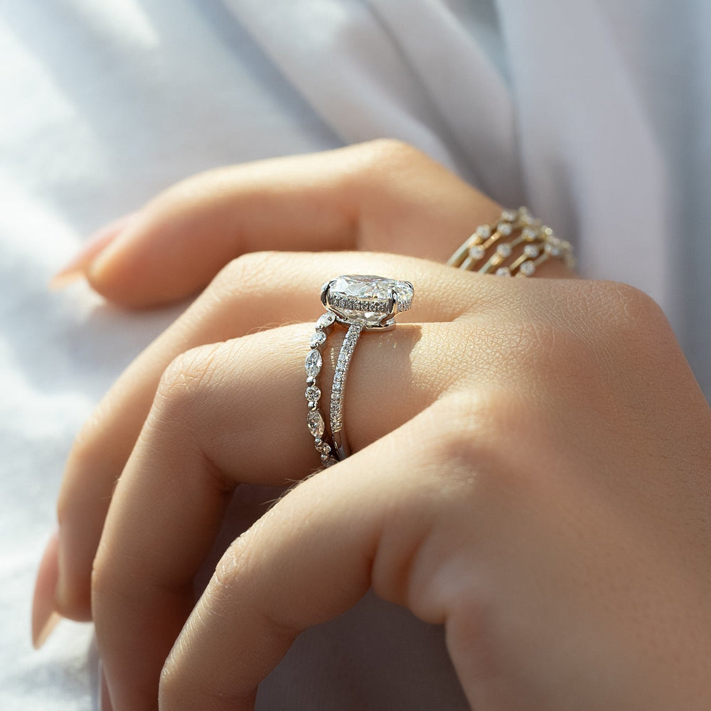 1.50 CT - 3.50 CT Oval E/VS1 CVD Diamond Hidden Halo Engagement Ring With Pave Setting - Doozy Diamonds