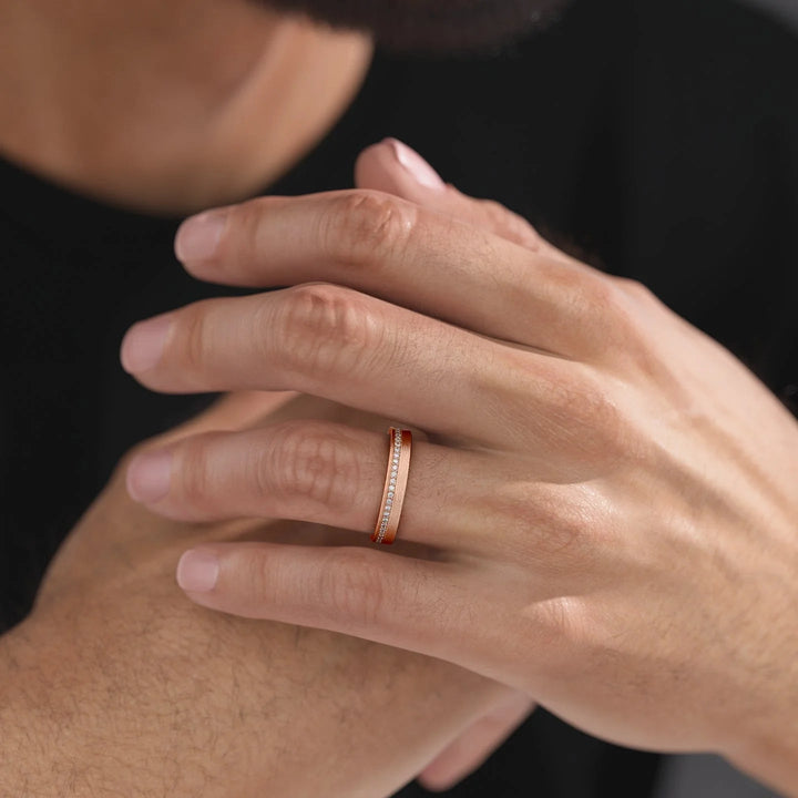 0.3ct Round Cut Moissanite Matte Men's Wedding Band In Rose Gold