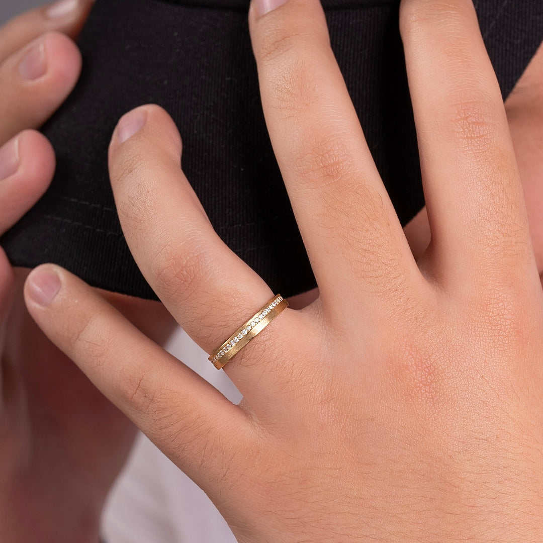 0.3ct Round Cut Moissanite Matte Men's Wedding Band In Rose Gold