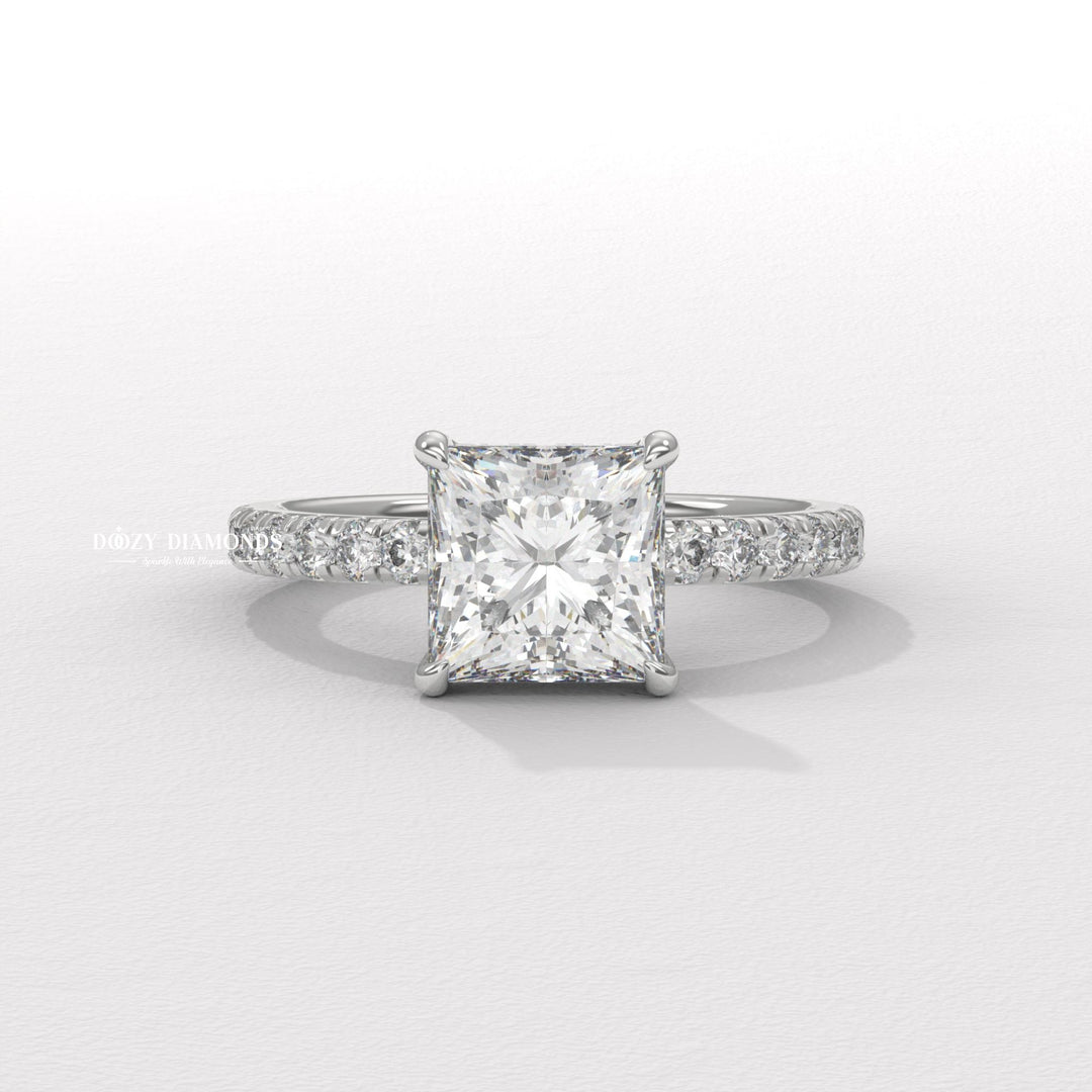 Princess Diamond Ring, Lab Grown Diamond Engagement Ring, Hidden Halo Ring