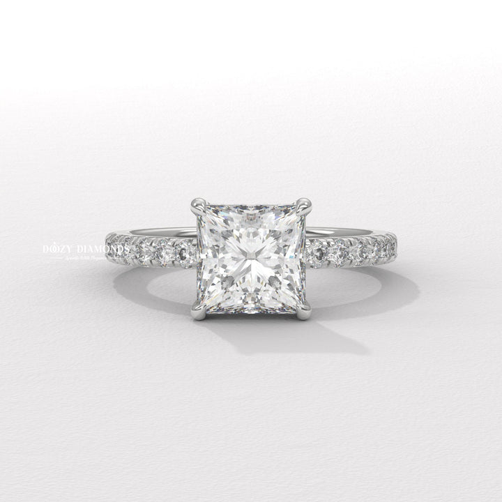 Princess Diamond Ring, Lab Grown Diamond Engagement Ring, Hidden Halo Ring