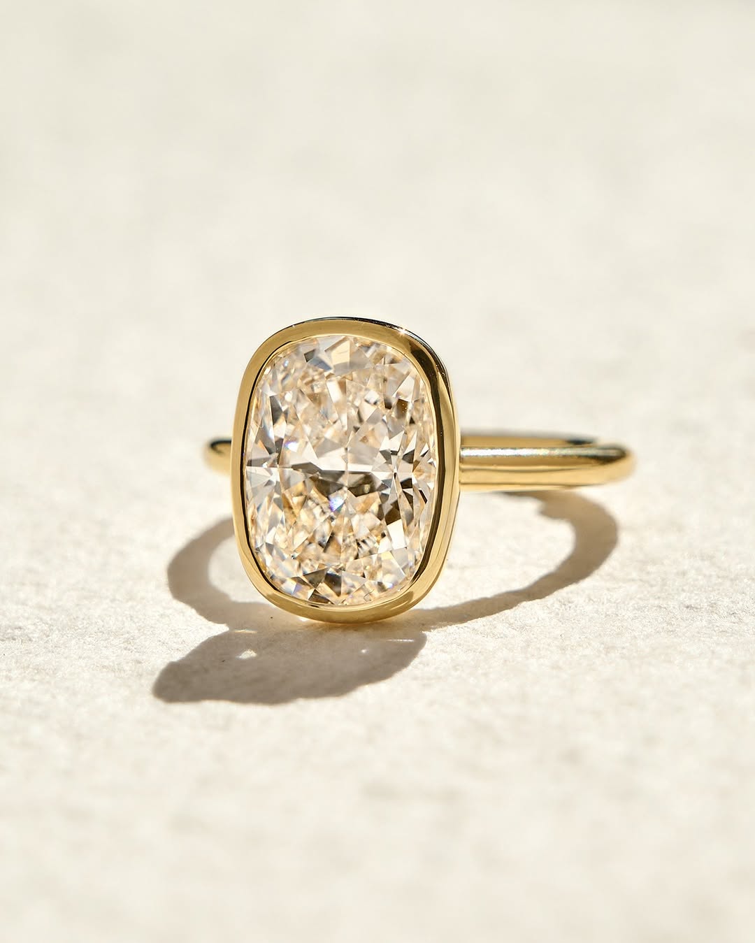 2.0 -4.0 CT Elongated Cushion Cut Lab Grown Diamond Bezel Solitaire Engagement Ring