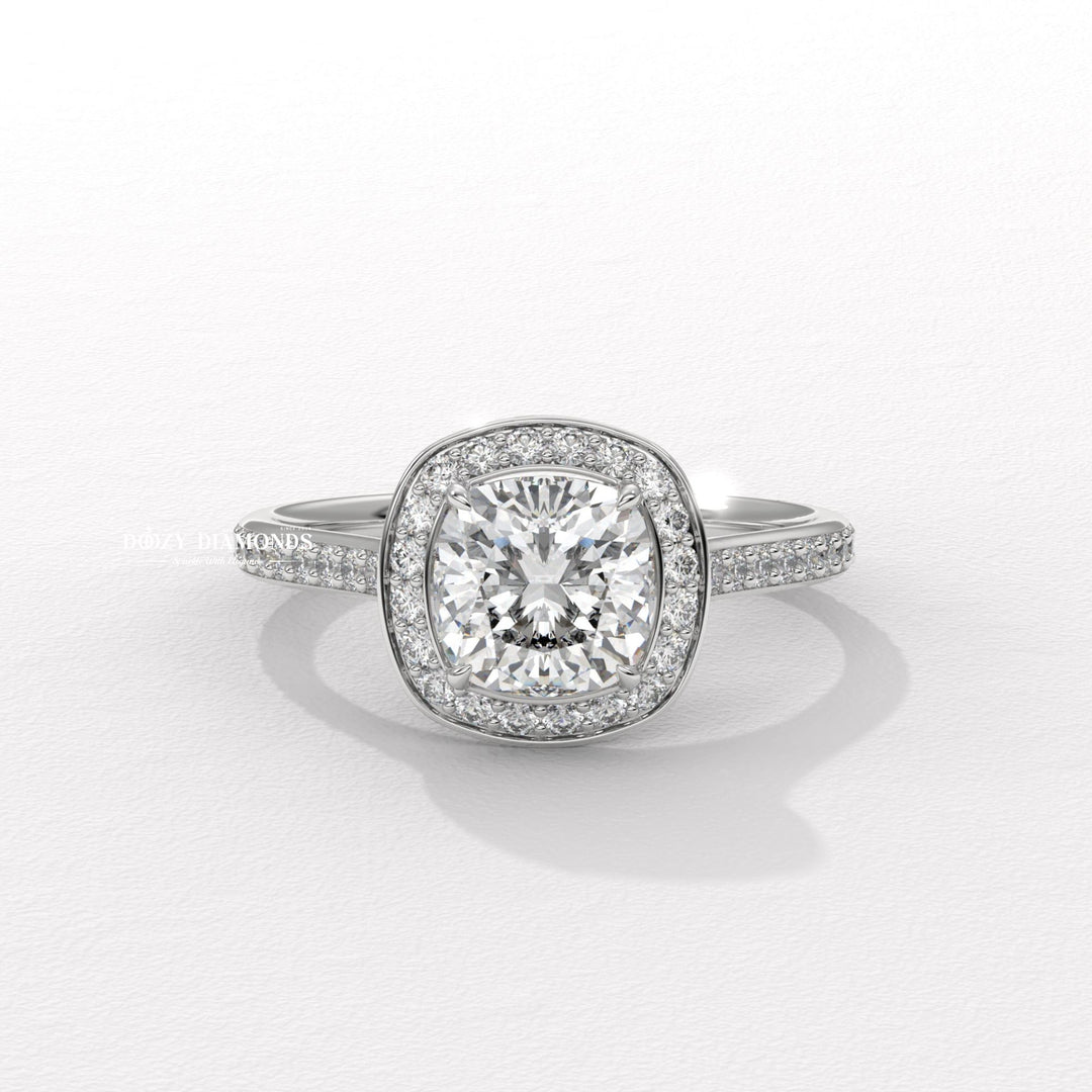 Cushion IGI Certified F/VS Lab Grown Diamond Halo Engagement Ring