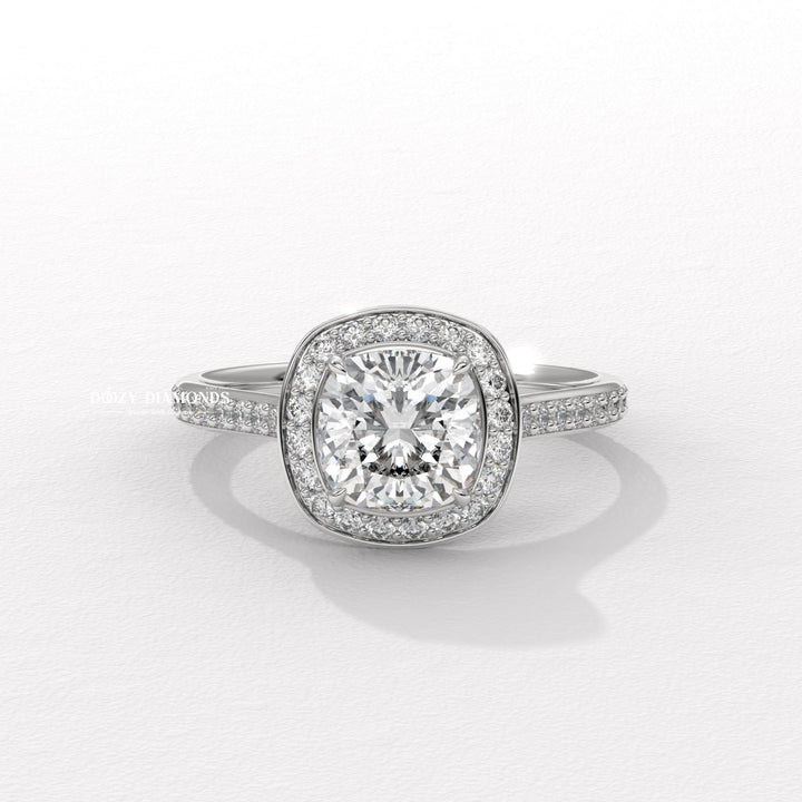 Cushion IGI Certified F/VS Lab Grown Diamond Halo Engagement Ring