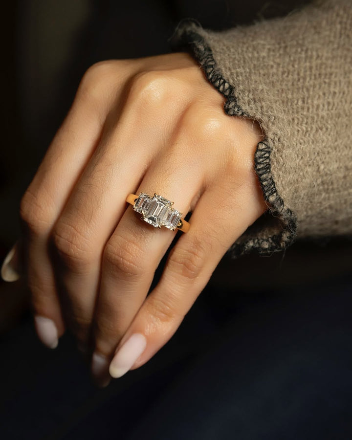 1.0 -3.0 CT Emerald Cut Lab Grown Diamond Three Stone Engagement Ring