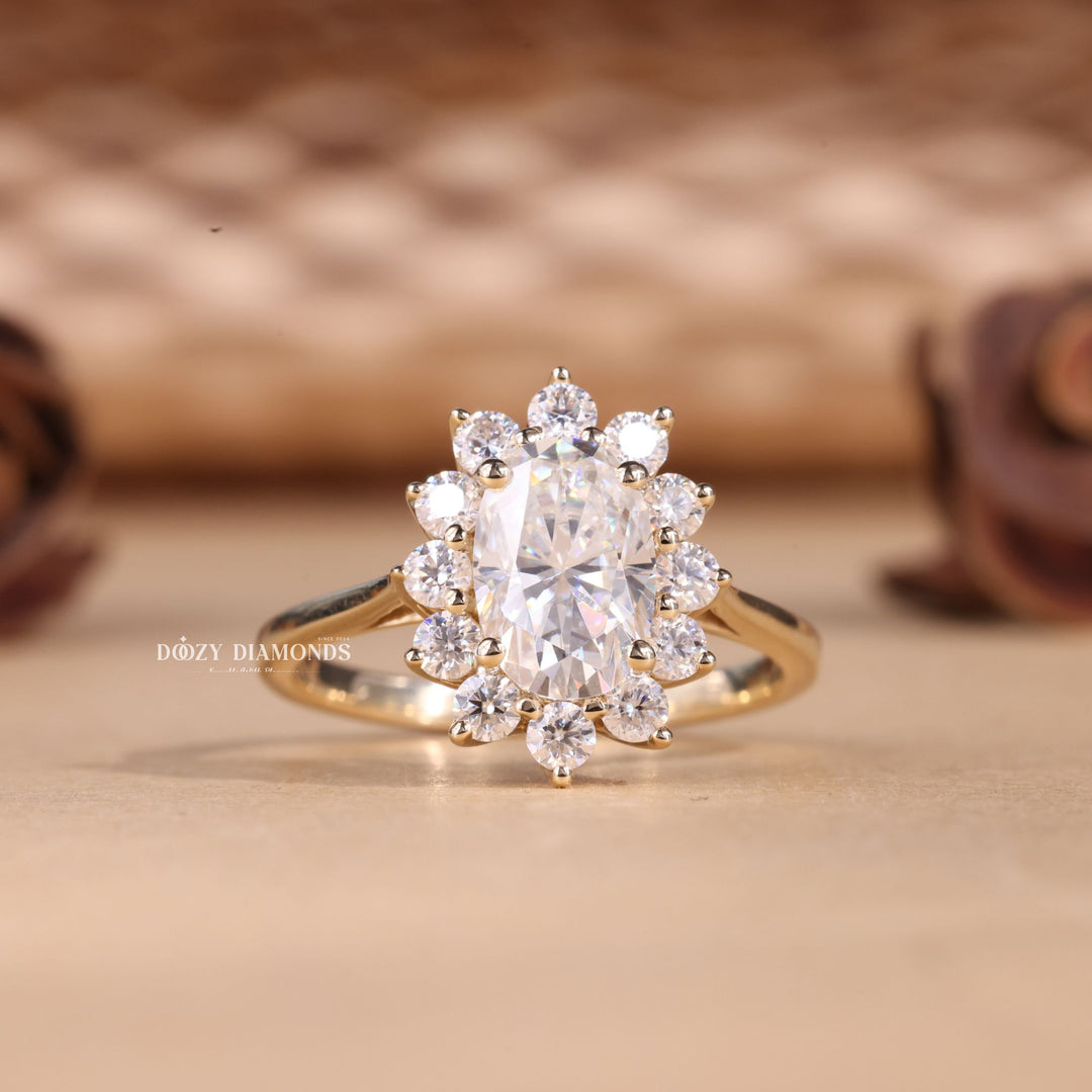 2.0CT - 3.0CT Oval Cut E/VS2 Lab Grown Diamond Floral Halo Engagement Ring - Doozy Diamonds