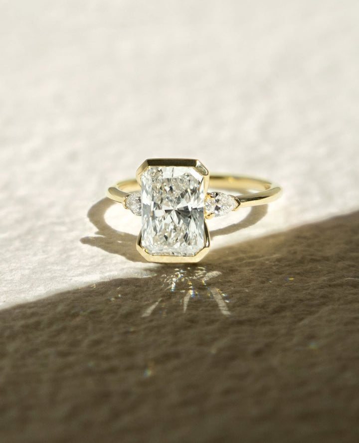 1.0-3.0 CT Radiant Cut Lab Grown Diamond Half Bezel  Engagement Ring