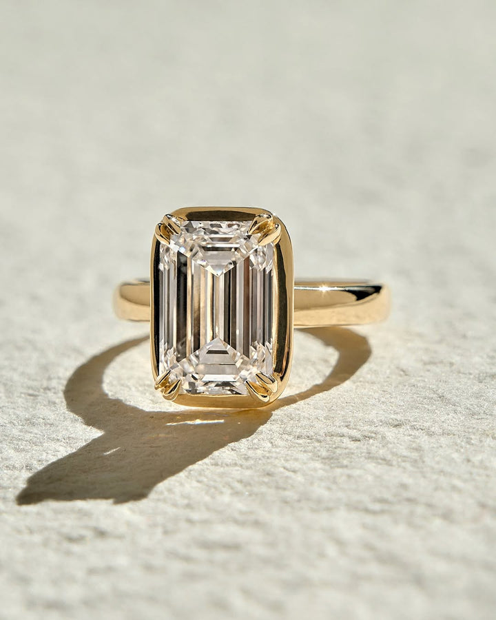 2.0 -5.0 CT Emerald Cut Lab Grown Diamond Bezel Solitaire Engagement Ring