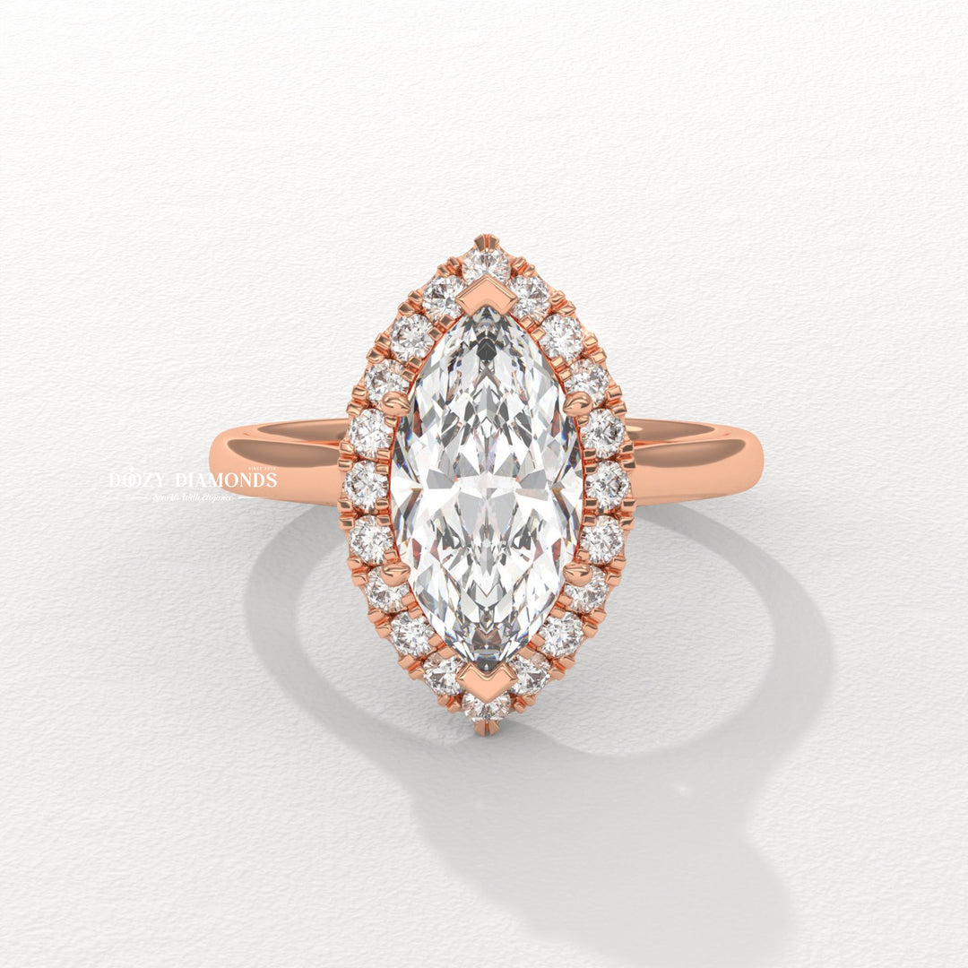 Marquise Cut Lab Grown Diamond Halo Engagement Ring for Women