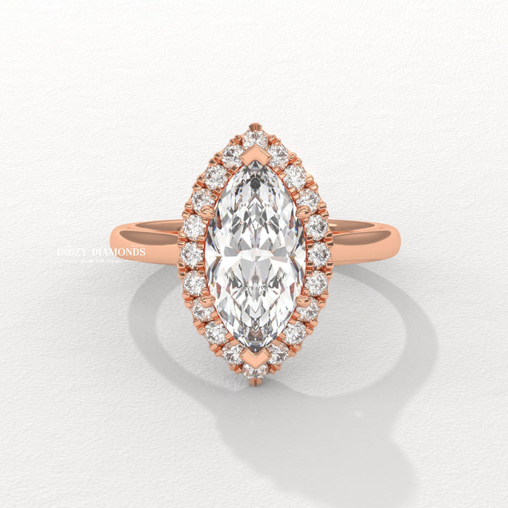 Marquise Cut Lab Grown Diamond Halo Engagement Ring for Women