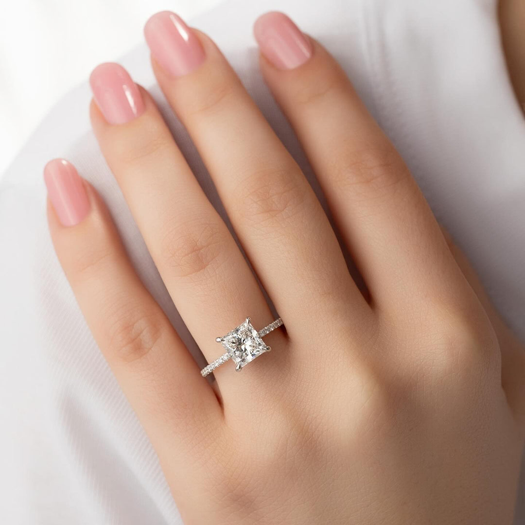 1.50-3.50 CT Princess  Lab Grown Diamond Pave Engagement Ring