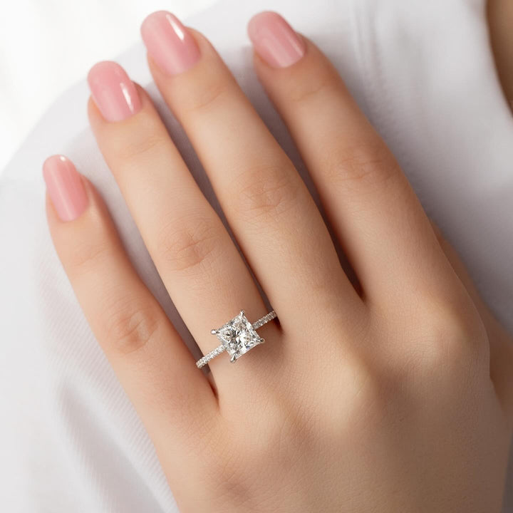 1.50-3.50 CT Princess  Lab Grown Diamond Pave Engagement Ring