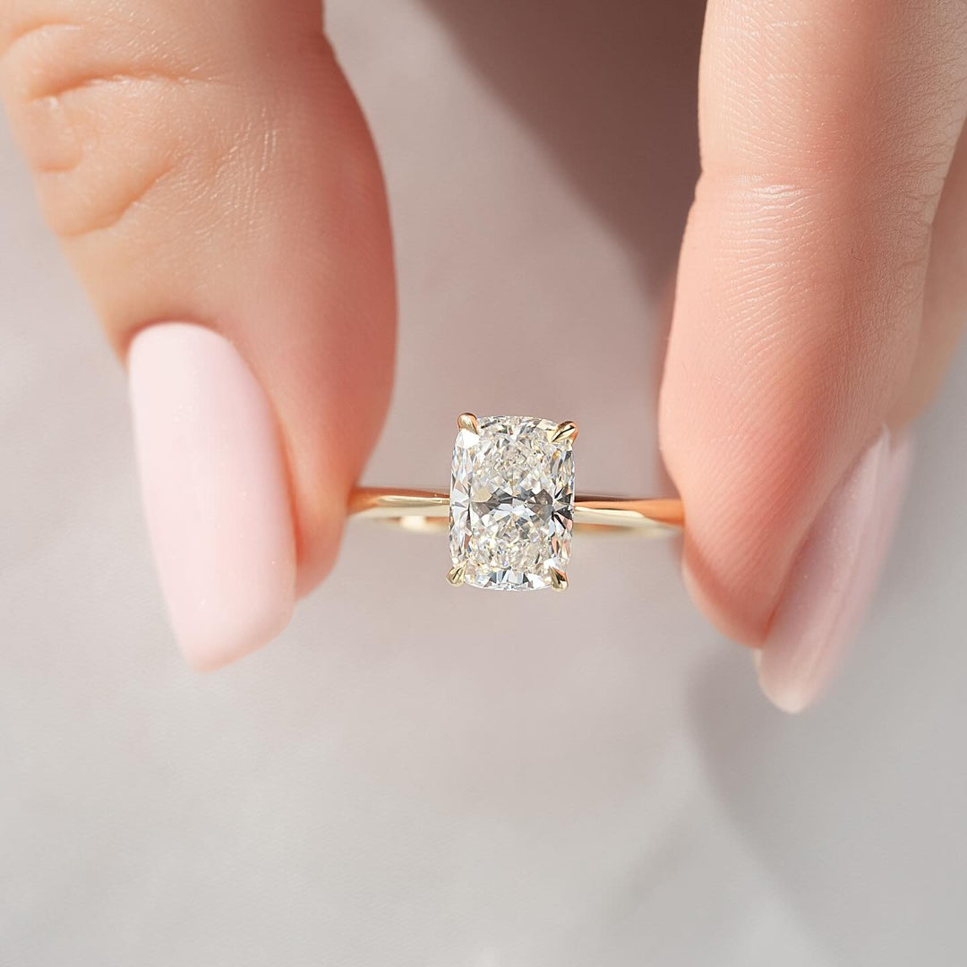 1.0 -3.0 CT Elongated Cushion  Lab Grown Diamond Solitaire Engagement Ring