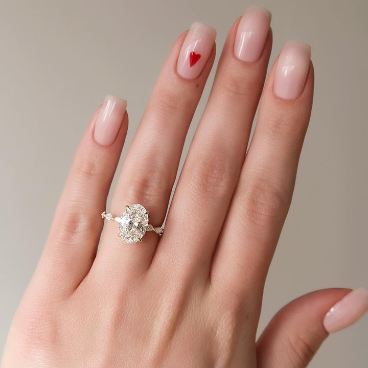 1.50-3.50 CT Oval  Lab Grown Diamond Hidden Halo & Pave Engagement Ring