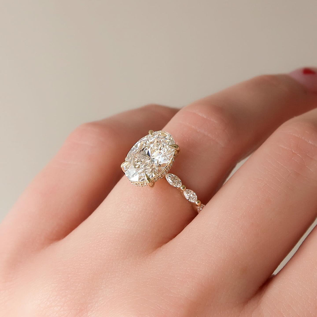 1.50-3.50 CT Oval  Lab Grown Diamond Hidden Halo & Pave Engagement Ring