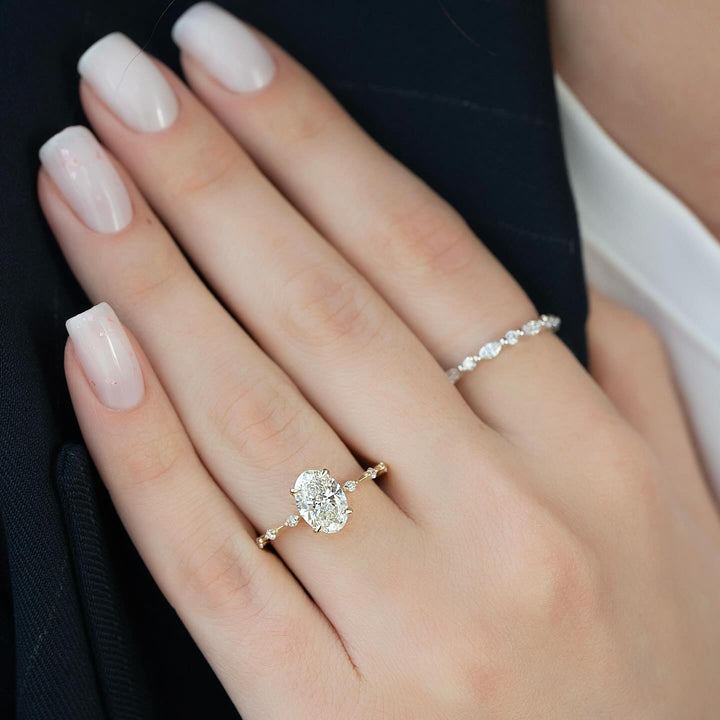 1.0-3.0 CT Elongated Cushion  Lab Grown Diamond Dainty Engagement Ring