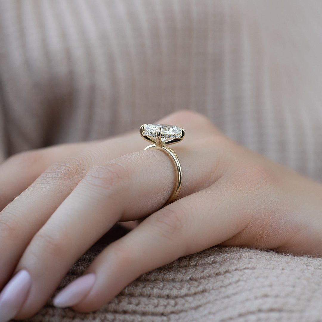 1.0-3.0 CT Radiant  Lab Grown Diamond Hidden Halo Engagement Ring