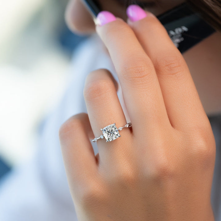 1.0-3.0 CT Cushion  Lab Grown Diamond Dainty Engagement Ring