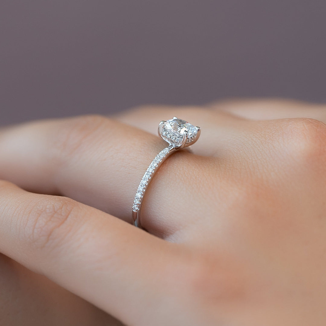 1.0-3.0 CT Cushion  Lab Grown Diamond Hidden Halo & Pave Engagement Ring
