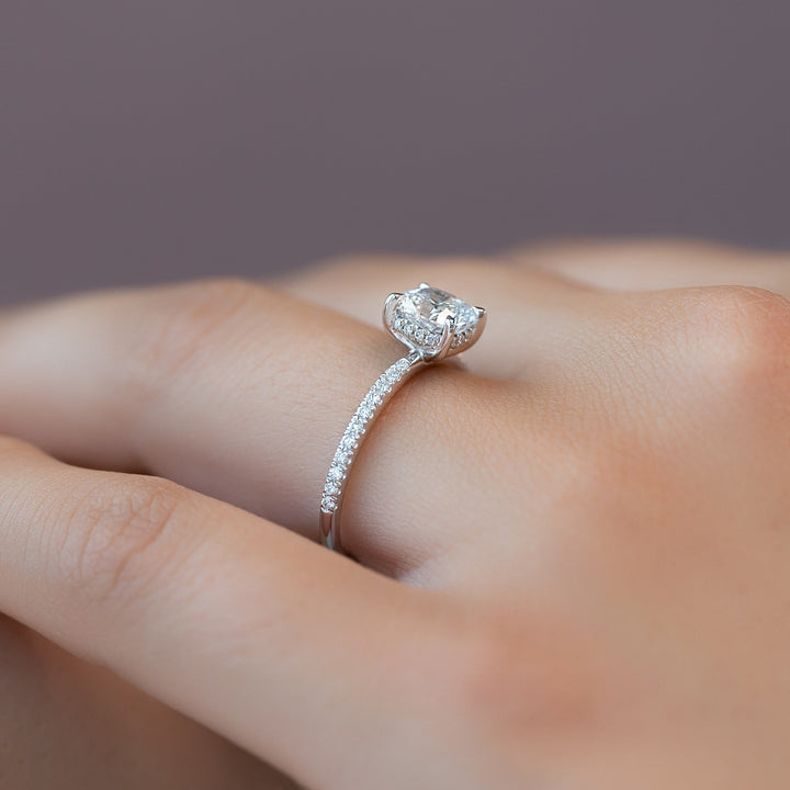 1.0-3.0 CT Cushion  Lab Grown Diamond Hidden Halo & Pave Engagement Ring