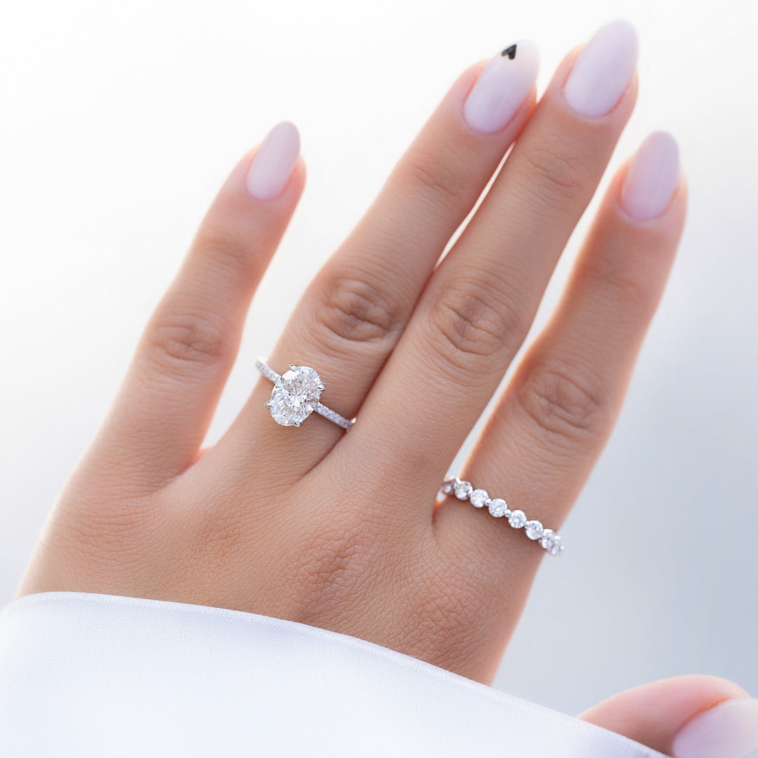 1.0-3.0 CT Oval  Lab Grown Diamond Hidden Halo & Pave Engagement Ring