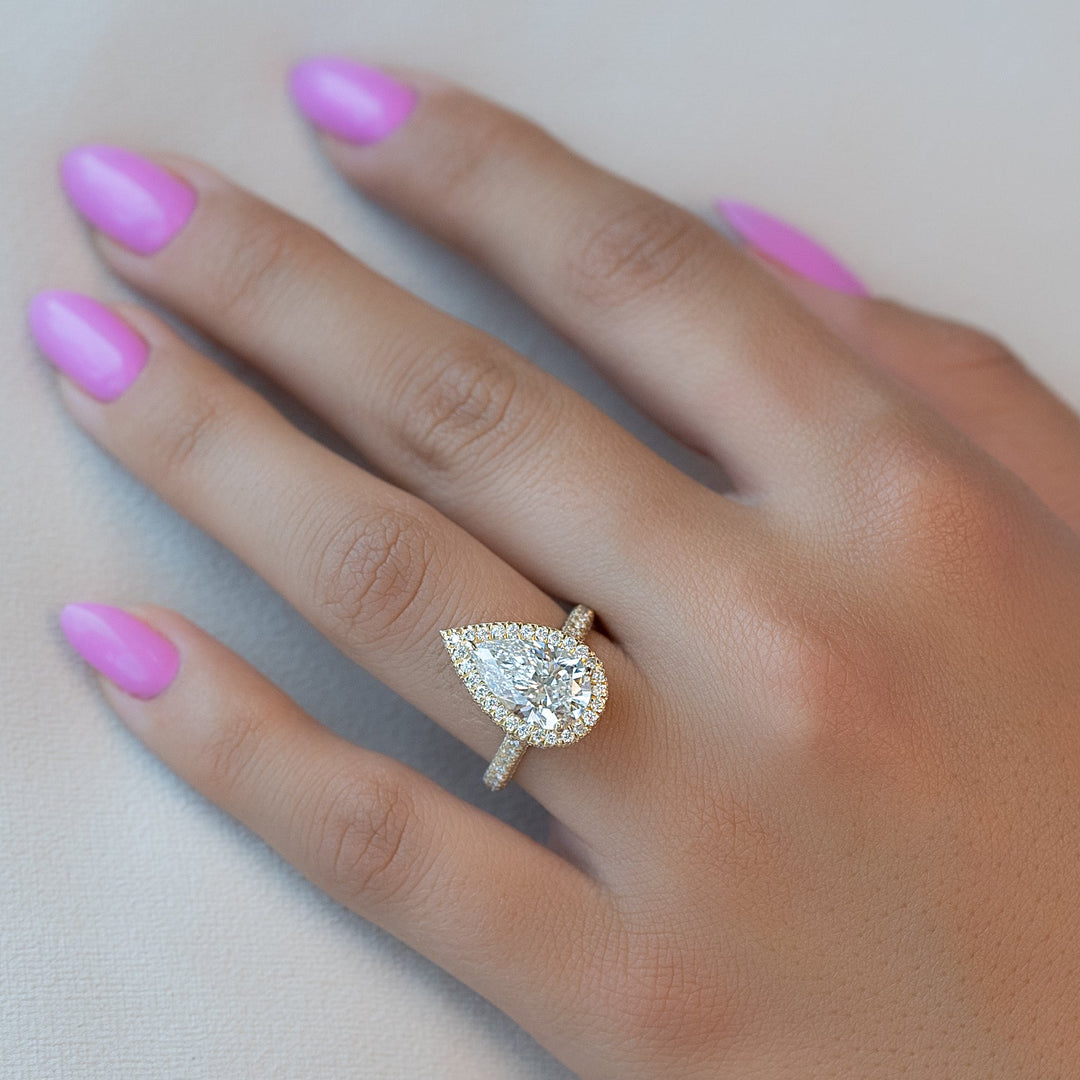 1.0 -3.0 CT Pear  Lab Grown Diamond Halo & Pave Engagement Ring
