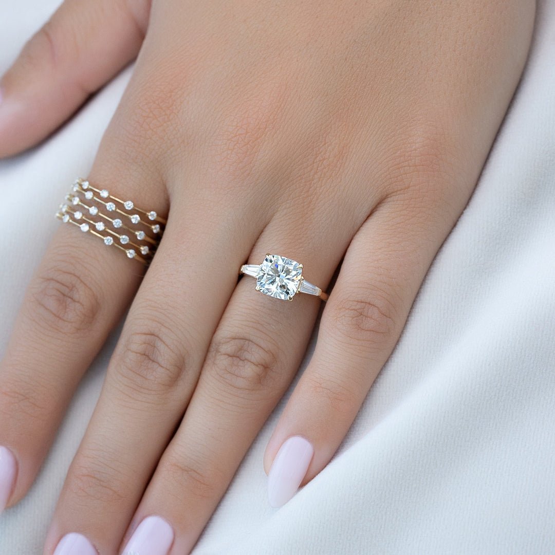 1.50-3.50 CT Cushion  Lab Grown Diamond Three Stone Engagement Ring