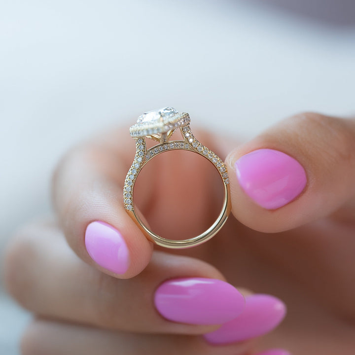 1.0 -3.0 CT Pear  Lab Grown Diamond Halo & Pave Engagement Ring