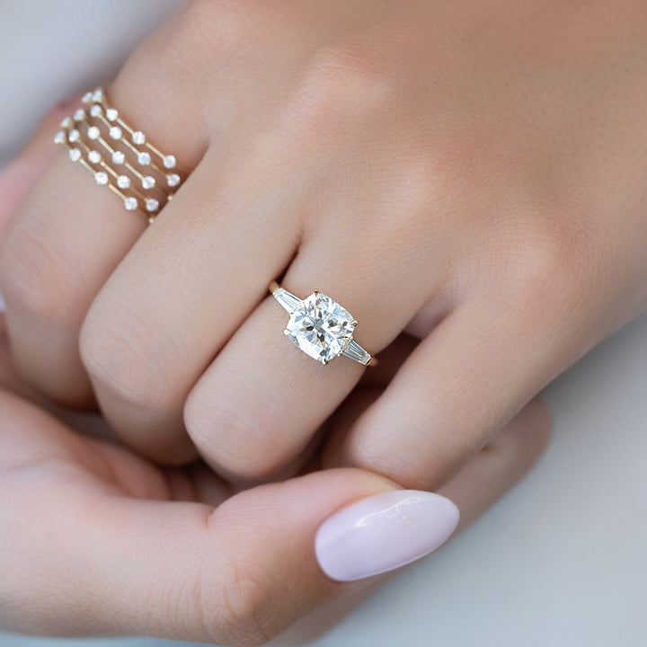 1.50-3.50 CT Cushion  Lab Grown Diamond Three Stone Engagement Ring