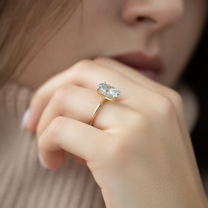 1.50-3.50 CT Oval  Lab Grown Diamond Hidden Halo Engagement Ring