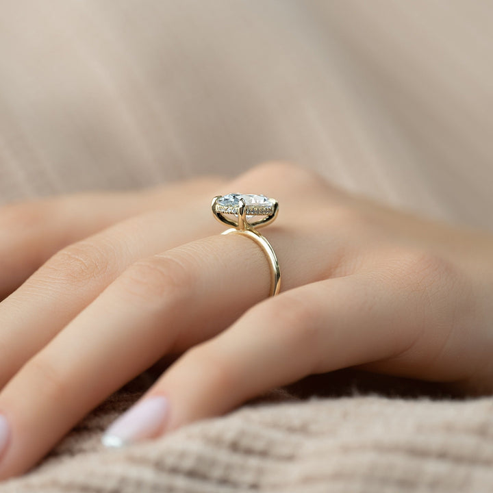1.50-3.50 CT Oval  Lab Grown Diamond Hidden Halo Engagement Ring