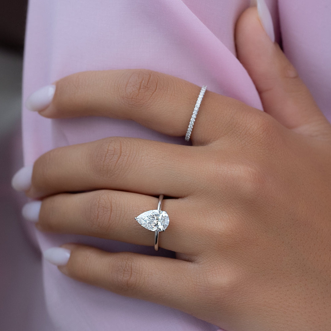 1.0-3.0 CT Pear  Lab Grown Diamond Hidden Halo Engagement Ring