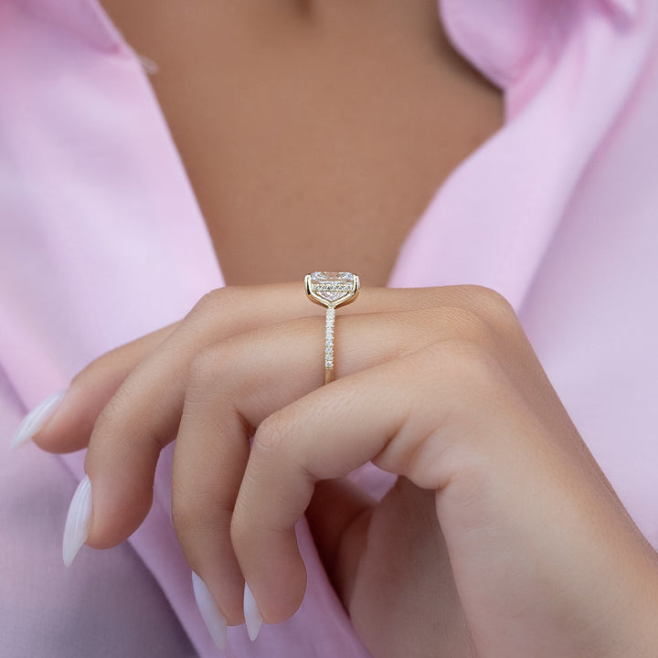 1.0-3.0 CT Oval  Lab Grown Diamond Hidden Halo Pave Engagement Ring